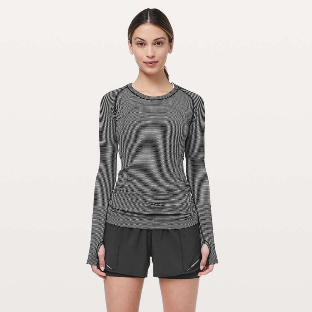 Lululemon Swiftly Tech Long Sleeve Crew White Black Striped